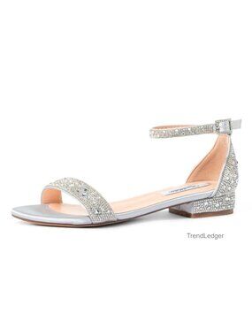 Rhinestone Low Block Heel Bridal Sandals Ankle Strap Evening